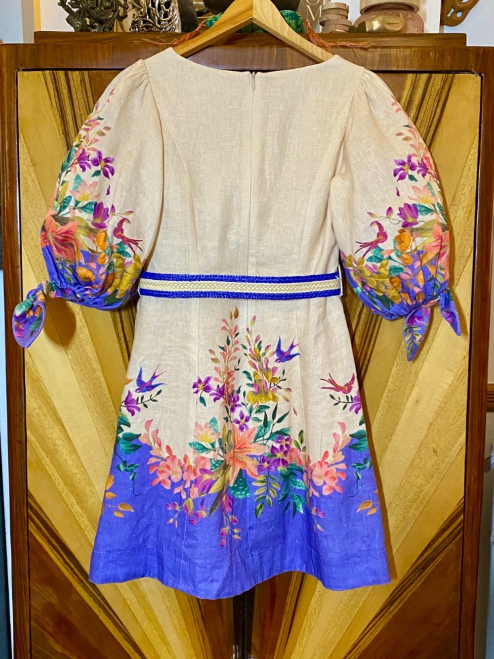 Zimmermann Tropicana Tie Sleeve Mini Floral Linen Belted Dress Size 0 AU / US 2 - Picture 4 of 11
